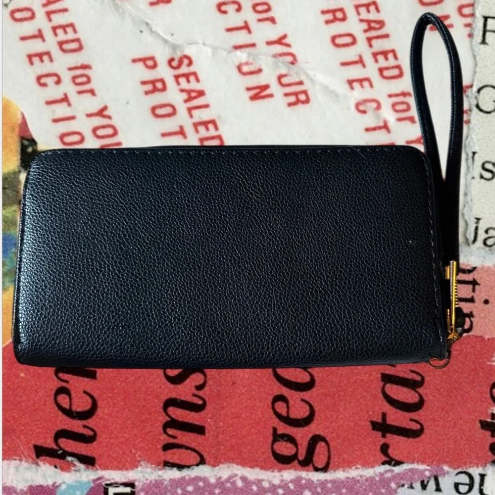 Rebecca & Rifka Black Studded Zip Around Wristlet Wallet